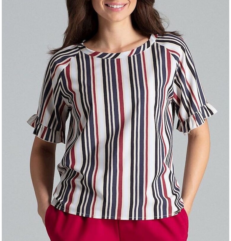 Дамска блуза - Ленитиф - многоцветна - на райе - къс ръкав - полиестер Lenitif