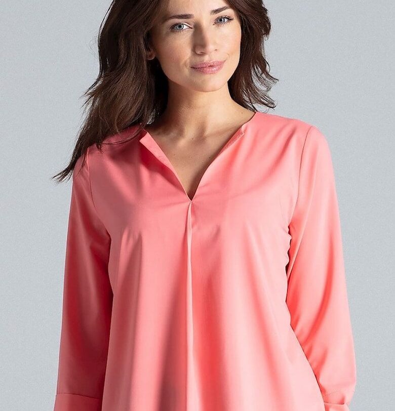 Дамска блуза - Ленитиф - розово - дълъг ръкав - V-образно деколте - полиестер Lenitif