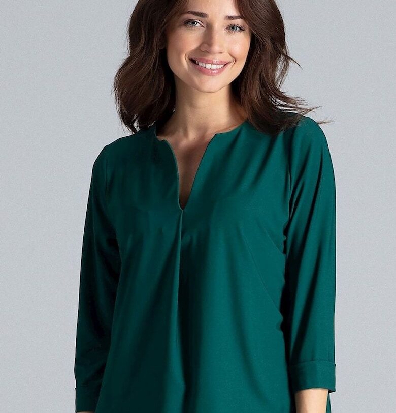 Дамска блуза - Ленитиф - семпла - с V-образно деколте - зелена - полиестер Lenitif