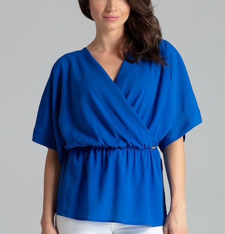 Дамска блуза - Ленитиф - семпла - светла - синя - кимоно ръкави - еластан - полиестер - вискоза Lenitif