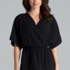 Дамска блуза Ленитиф черна с кимоно ръкави ластик от полиестер Lenitif