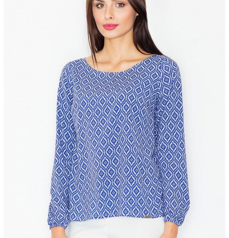 Дамска блуза -  Полиестер/Еластан - Геометричен модел - Син Figl