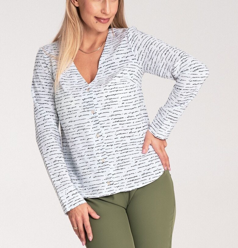 Дамска блуза -  Полиестер/Еластан - Дълъг ръкав - Бяло/Черно Figl