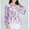 Дамска блуза -  Полиестер/Еластан - С волани - Многоцветна Figl