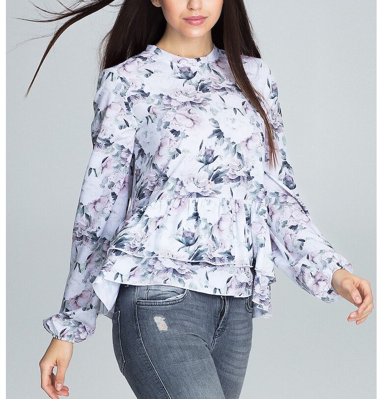 Дамска блуза -  Полиестер/Еластан - С волани - Флорален модел - Многоцветна Figl