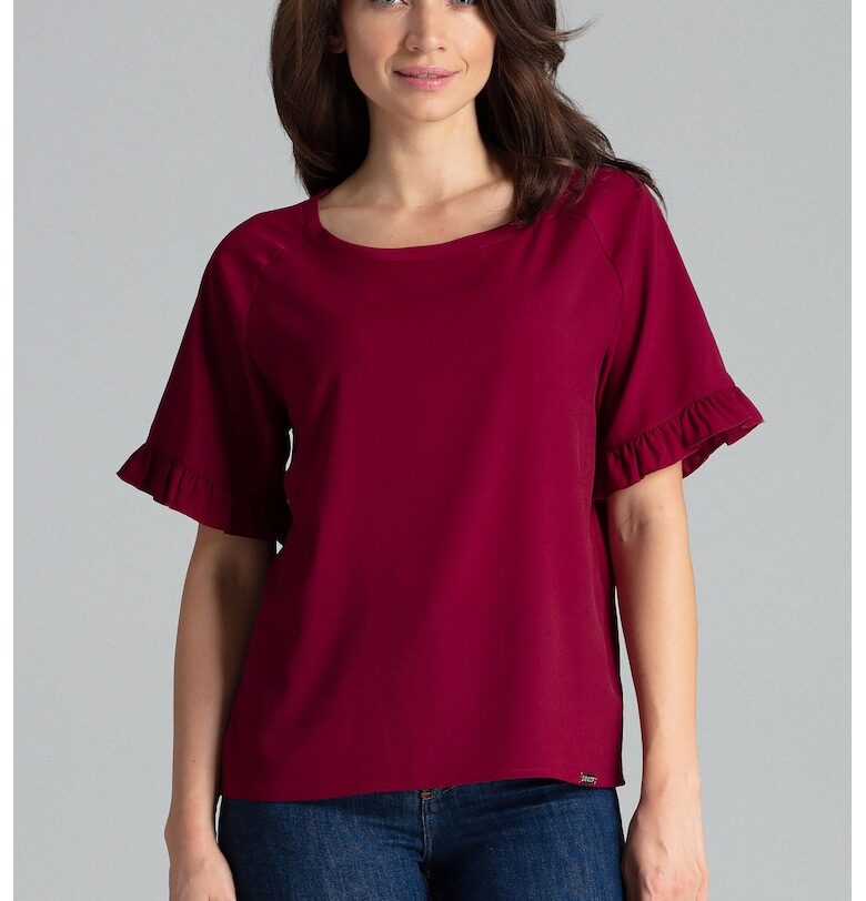 Дамска блуза  Полиестер/Еластан/Вискоза - Къс ръкав - Бордо Lenitif