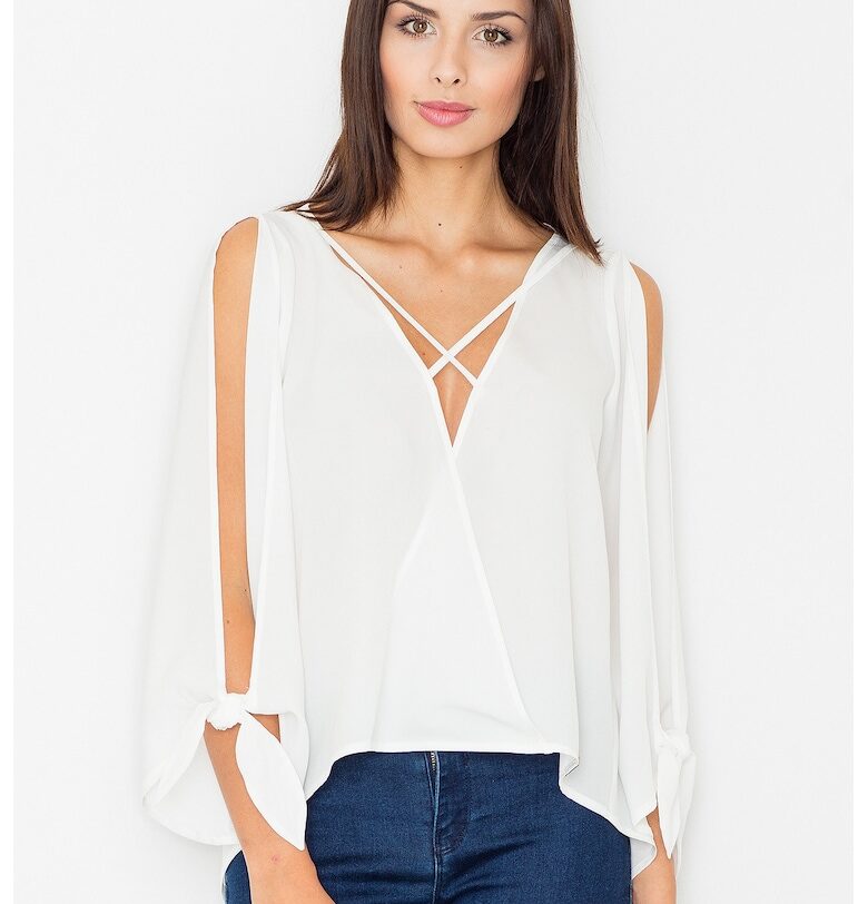 Дамска блуза -  Полиестер/Еластан/Вискоза - С открити рамене - Бяла Figl