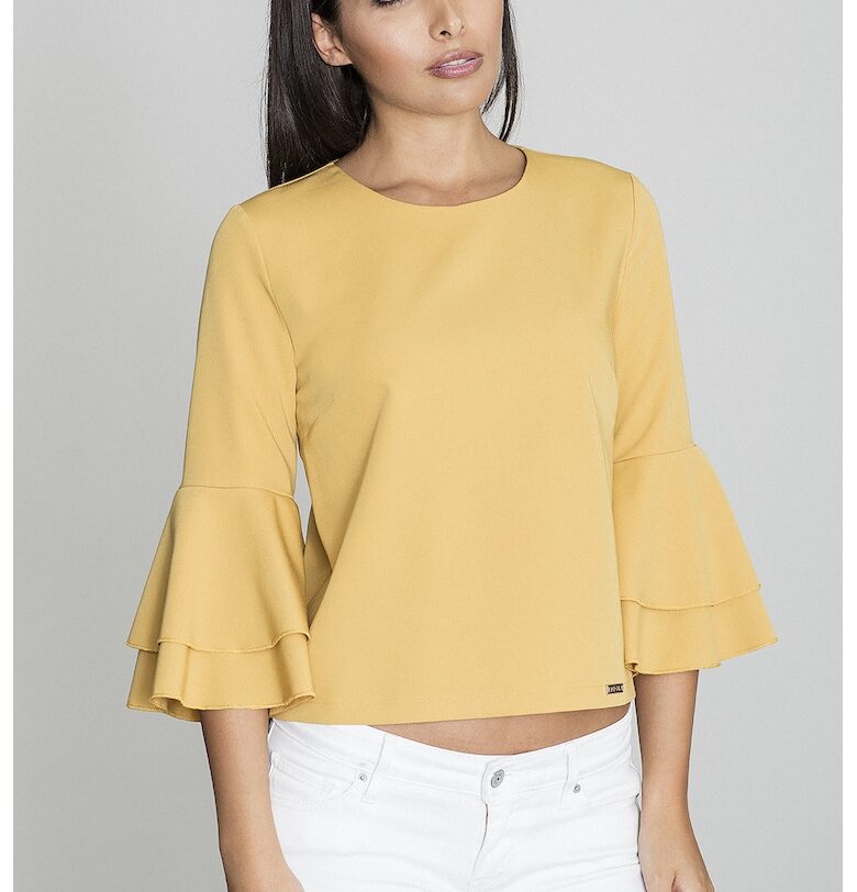 Дамска блуза -  С волани - Полиестер/Вискоза - Жълт Figl
