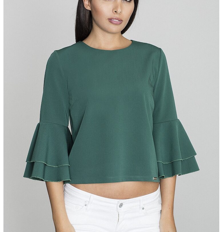 Дамска блуза -  С волани - Полиестер/Вискоза - Зелена Figl