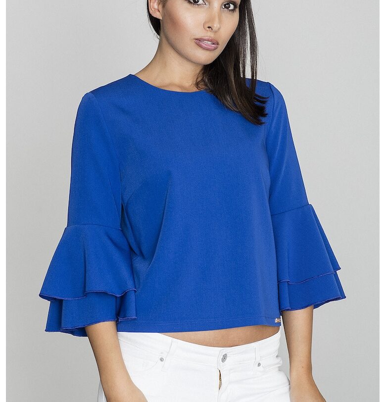 Дамска блуза -  С волани - Полиестер/Вискоза - Синя Figl
