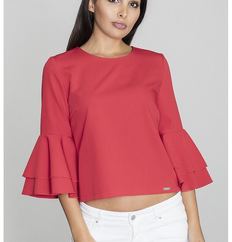 Дамска блуза -  С волани - Полиестер/Вискоза - Червена Figl