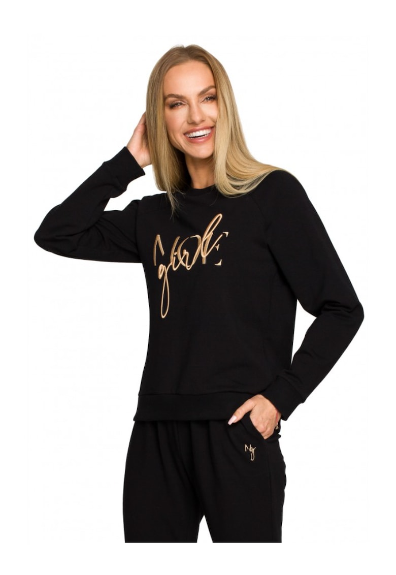 Дамска блуза С шарка - Памук - Еластан - Черна MOE