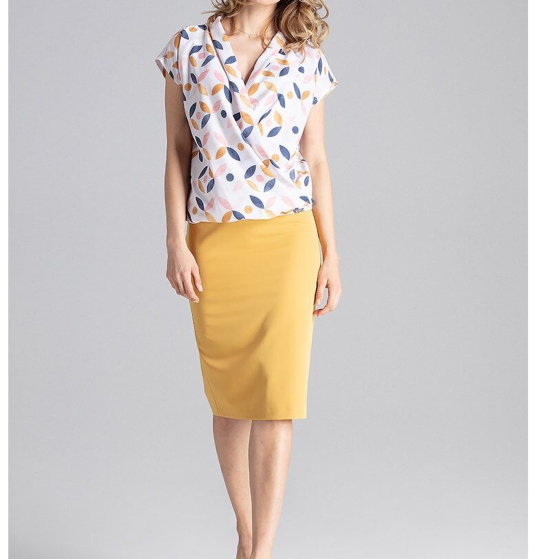 Дамска блуза - Фигл - Къс ръкав - Елегантна - Полиестер/Еластан - Многоцветна Figl