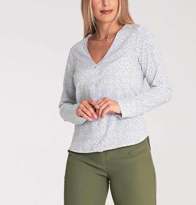 Дамска блуза - Фигл - Полиестер/Еластан - Елегантна - Бяла/Черна Figl