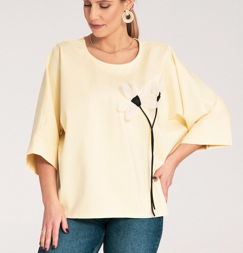 Дамска блуза - Фигл - Цвете - Памук/Полиамид/Еластан - Жълта - Един размер Figl