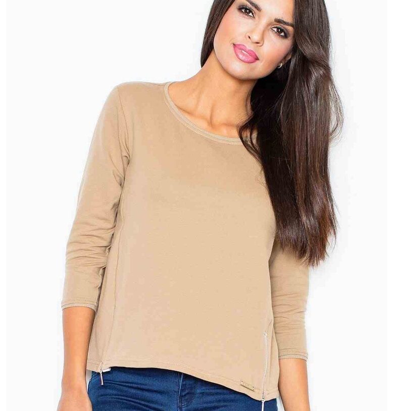 Дамска блуза -  Ципове - Полиестер/Еластан - Бежов - Figl