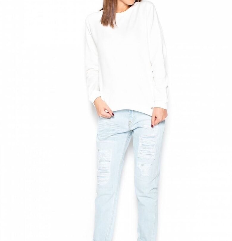 Дамска блуза  бежово - памук - мек суичър - декоративна панделка KATRUS