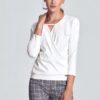 Дамска блуза деколте тип плик - 3/4 ръкав - полиестер/вискоза - бяла Figl