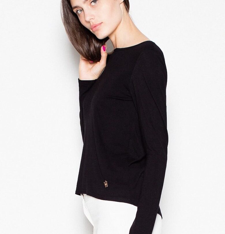 Дамска блуза  къс - дълъг ръкав - изрезка на гърба - черна - вискоза Venaton