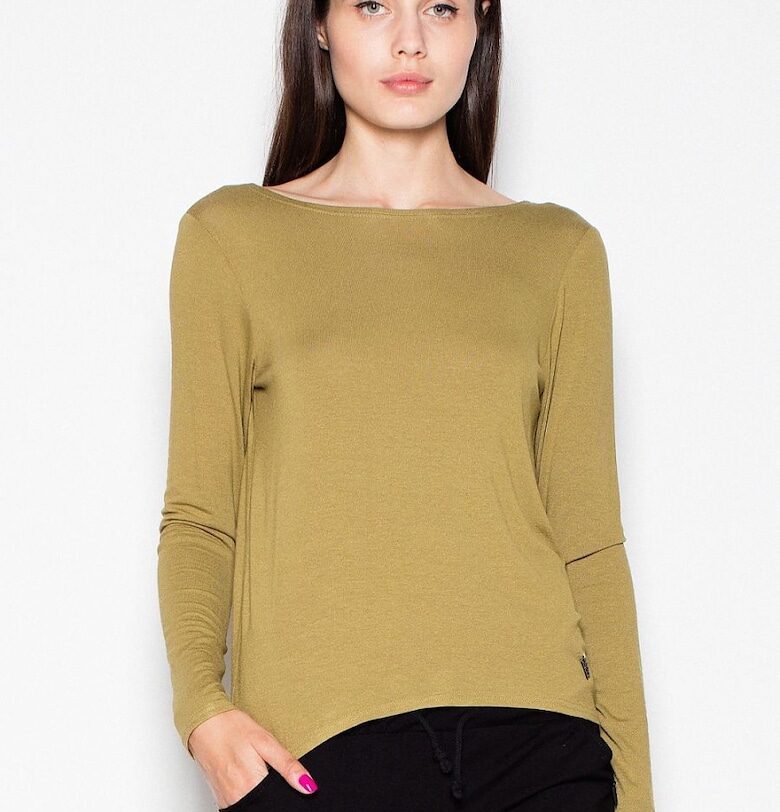 Дамска блуза  къса - с дълъг ръкав - зелена - вискоза Venaton