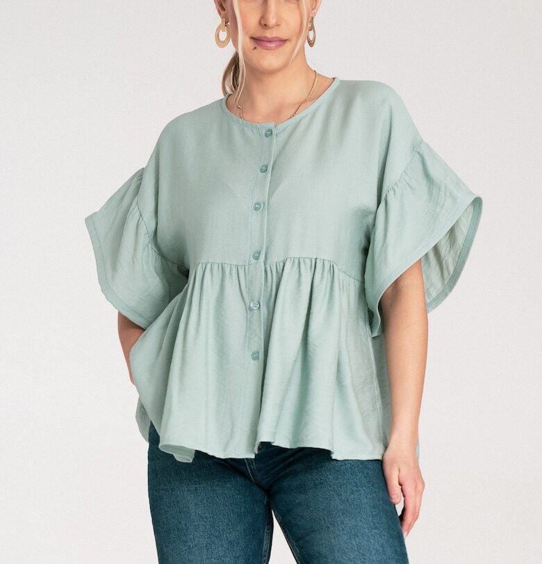 Дамска блуза -  ментов цвят - свободна кройка - памук - SM Figl