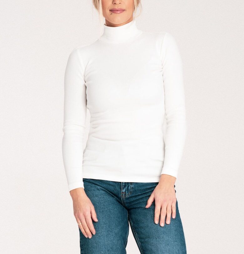 Дамска блуза с кръгло деколте -  Памук/Еластан - Бял Figl