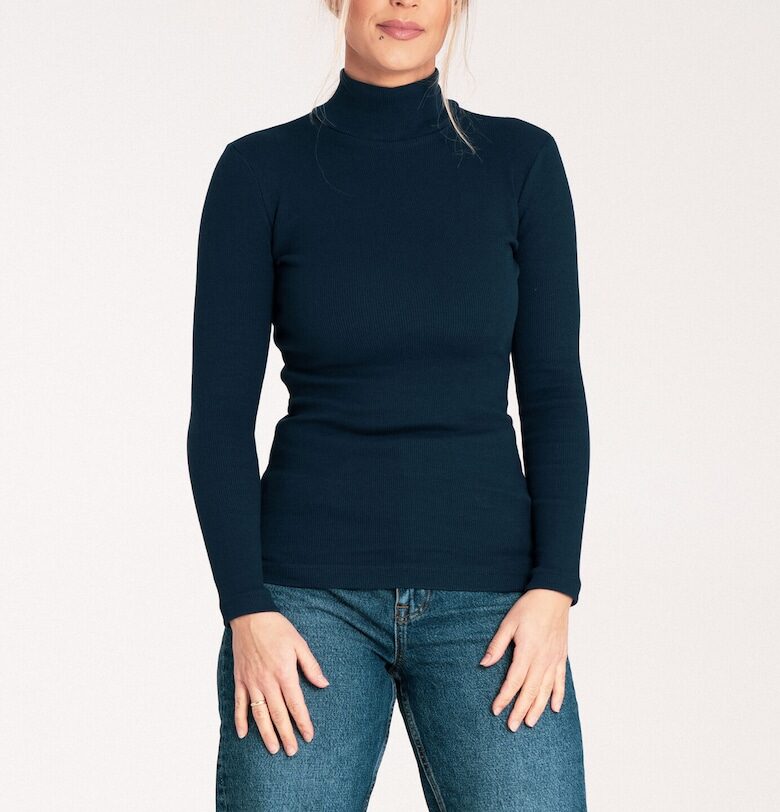 Дамска блуза с кръгло деколте -  Памук/Еластан - Тъмносин Figl