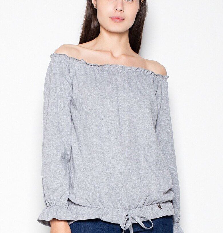 Дамска блуза  сива - памук - дълъг ръкав - ежедневен модел с плисета Venaton