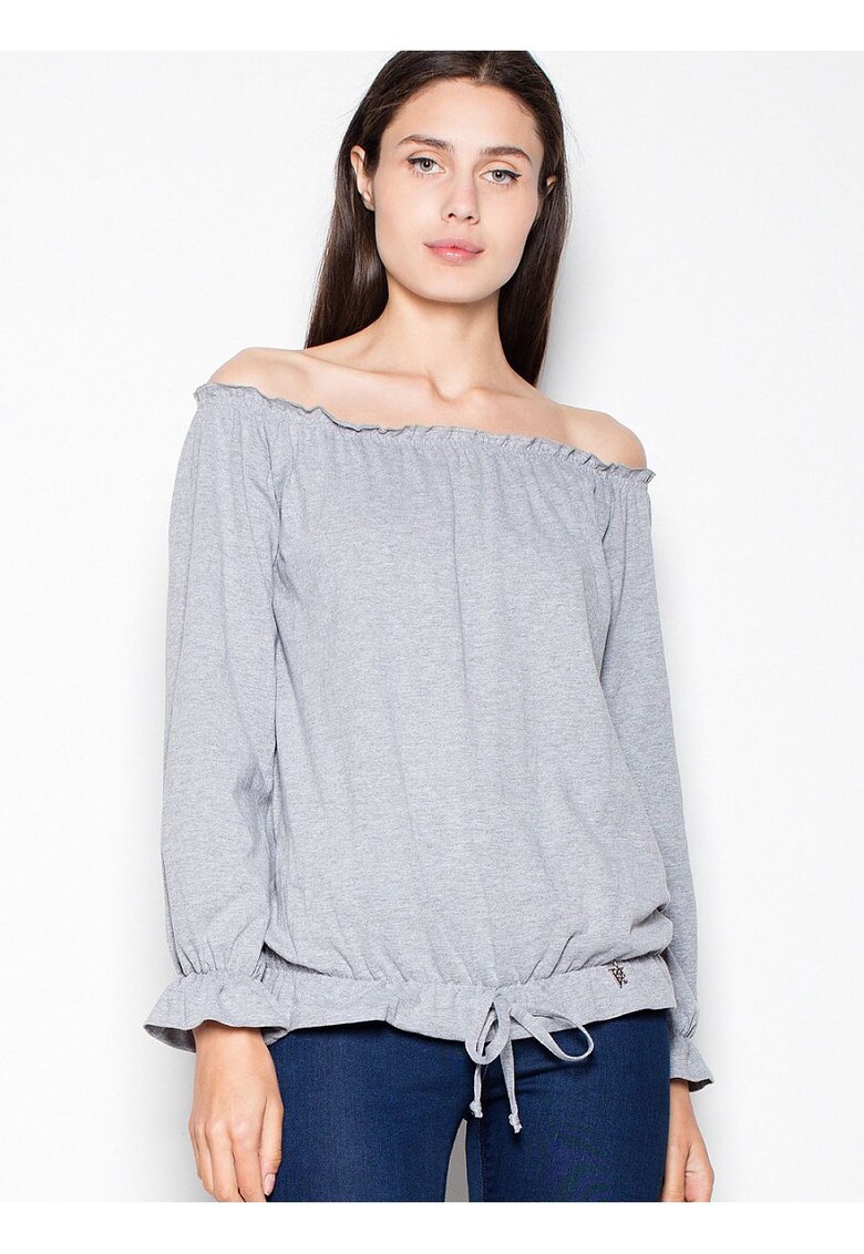 Дамска блуза сива - памук - дълъг ръкав - ежедневен модел с плисета Venaton