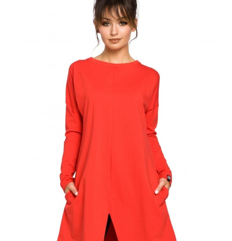 Дамска блуза - тип Туника - Памук - Еластан - Червена 65464 - Кафяв OEM