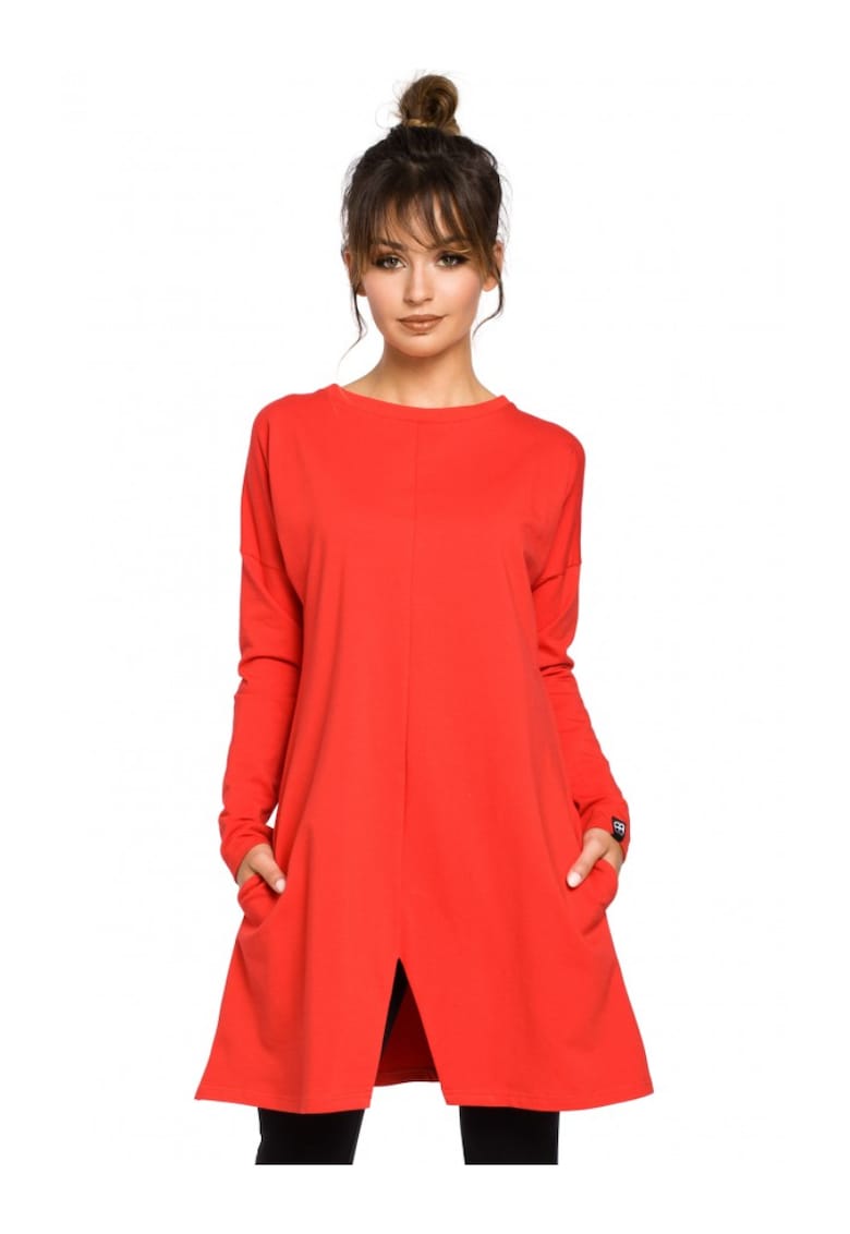Дамска блуза - тип Туника - Памук - Еластан - Червена 65464 - Кафяв OEM