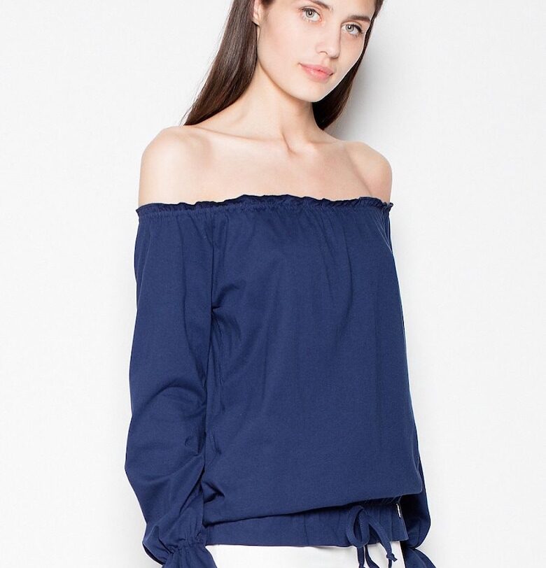 Дамска блуза  тъмносиня - памук - дълъг ръкав - ежедневен стил Venaton