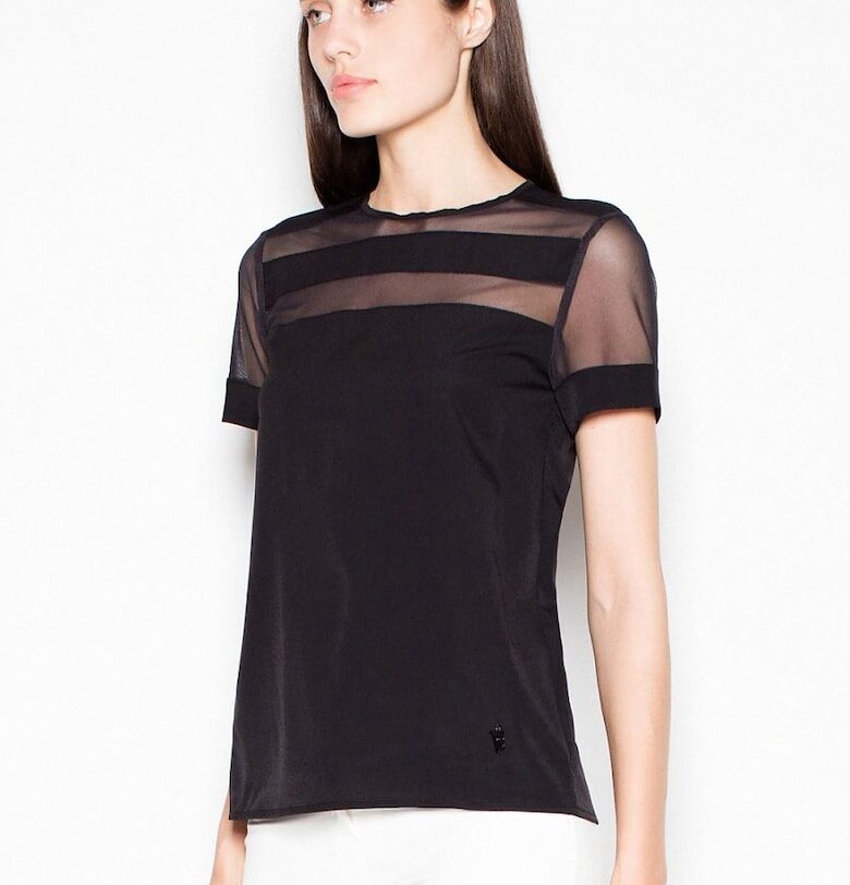 Дамска блуза  черна - къс ръкав - полукръгло деколте - качествена материя - Venaton