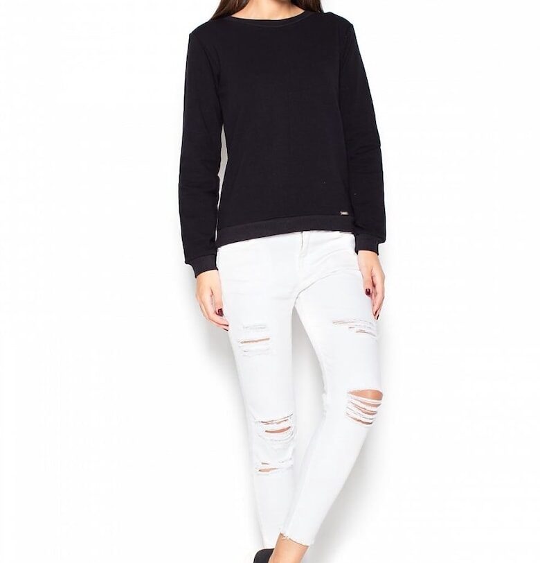 Дамска блуза  черна - памук - семпла кройка - декоративна панделка KATRUS