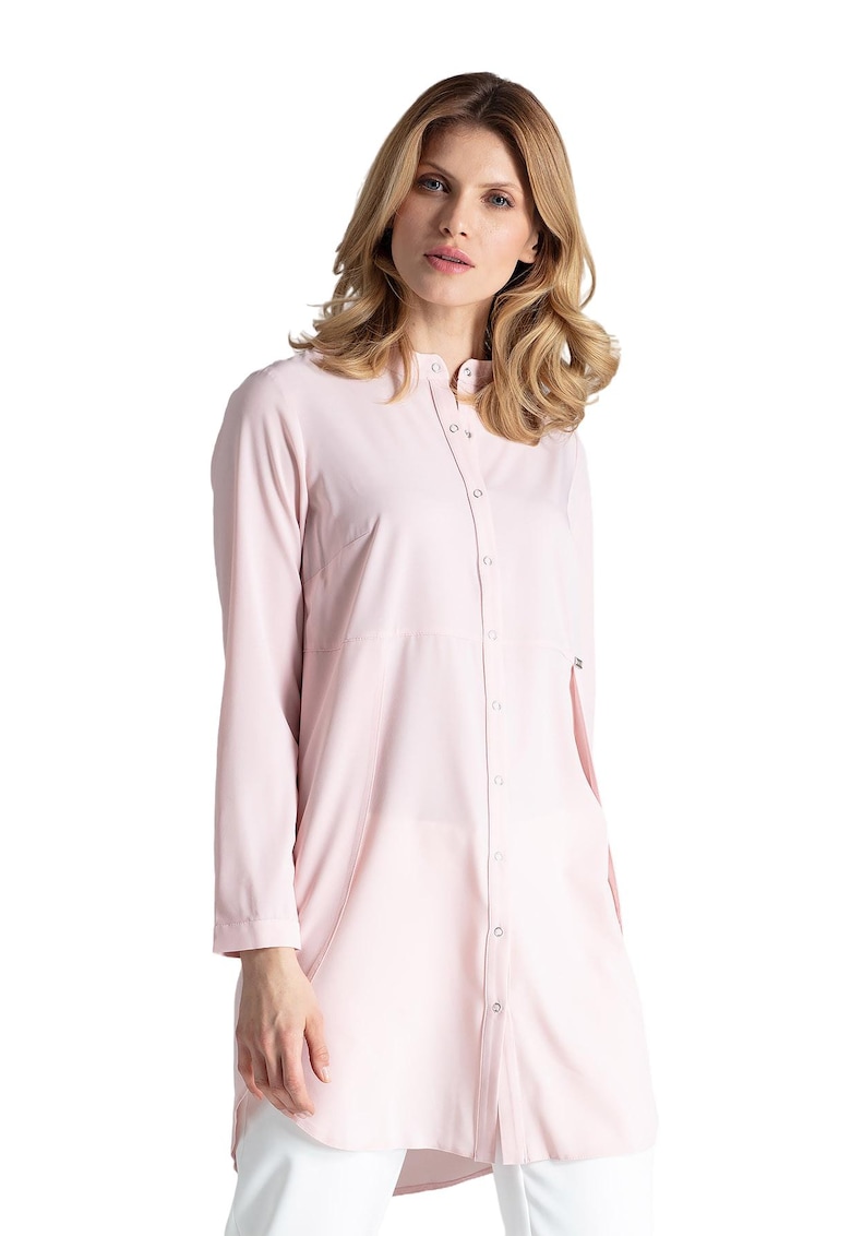Дамска дълга риза розова - полиестер и еластан - овърсайз - елегантна и удобна Figl