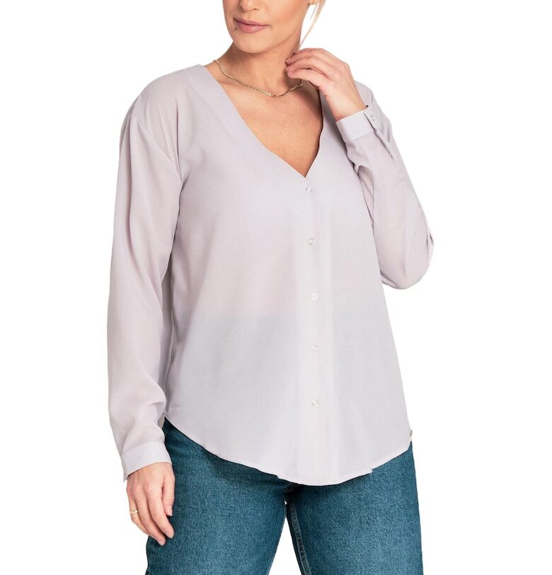 Дамска лятна риза -  с V-образно деколте - сива - полиестер - еластан Figl