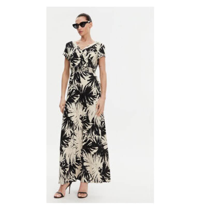 Дамска лятна рокля  251-RAROS - Полиестер/Еластан - Бежов/Черен Morgan