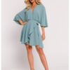 Дамска мини рокля с разкроена долна част - Полиестер - Синя - 65487 OEM