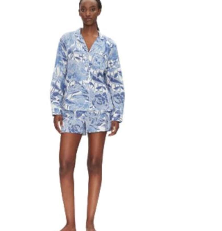 Дамска пижама -  флорални мотиви - синя - памучна GAP