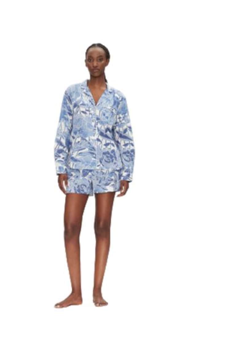 Дамска пижама - флорални мотиви - синя - памучна GAP