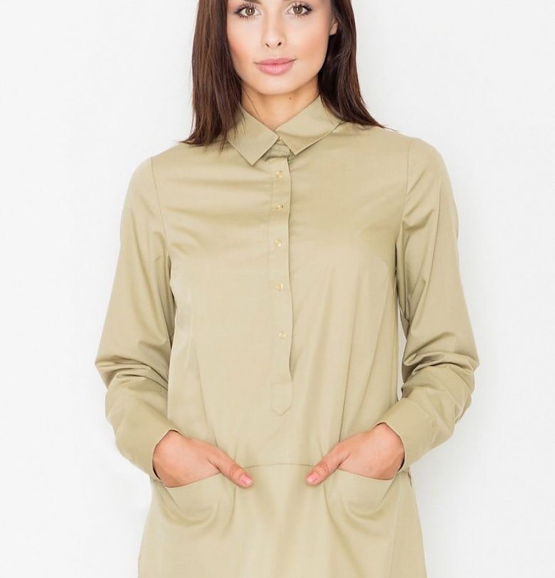 Дамска риза  3/4 ръкав - памук - бежово - Figl