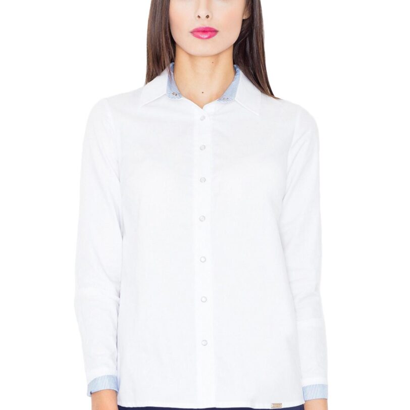 Дамска риза  M491 - светлосиня - дълъг ръкав - памук/полиестер - Figl