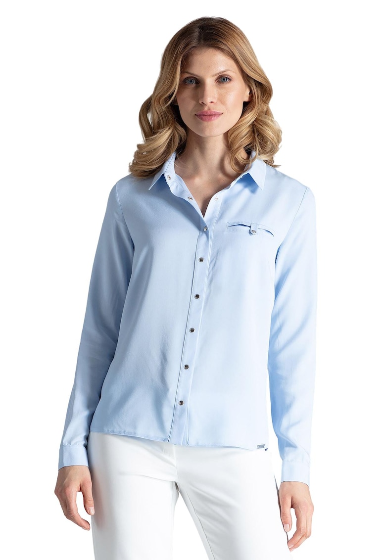 Дамска риза M581 - елегантна - синя - изработена от вискоза - с дълъг ръкав Figl