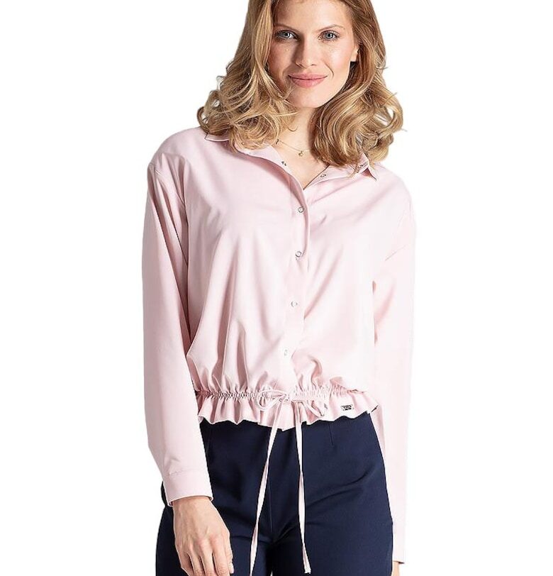 Дамска риза  M647 в розов цвят - с дълъг ръкав - изразителен дизайн - полиестер Figl