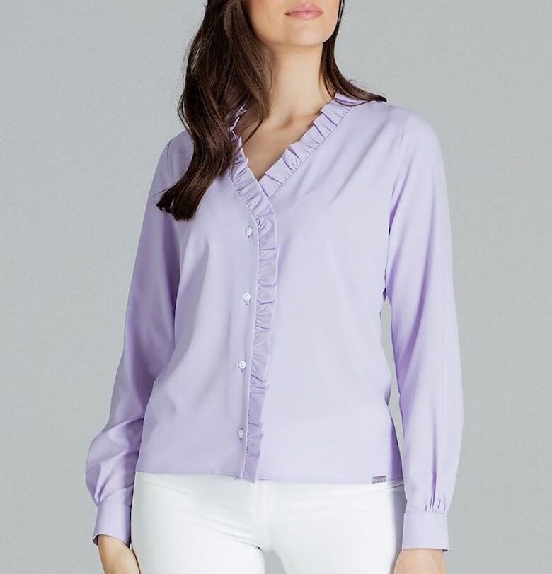 Дамска риза - Ленитиф - лилава - със сърцевидно деколте - волани - дълги ръкави Lenitif