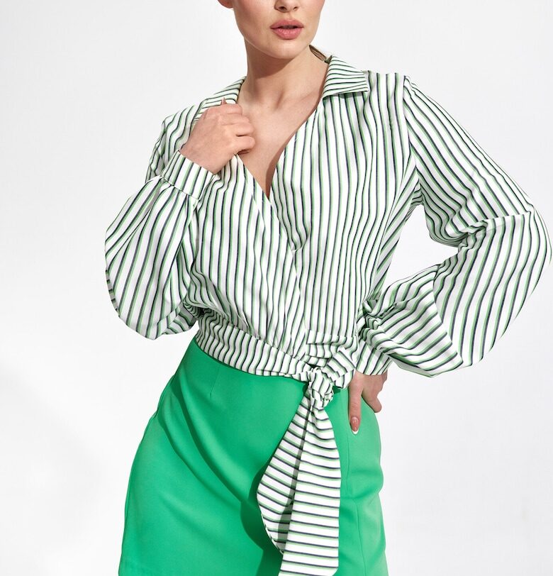 Дамска риза -  Полиестер/Еластан/Вискоза - Зелен/Бял Figl