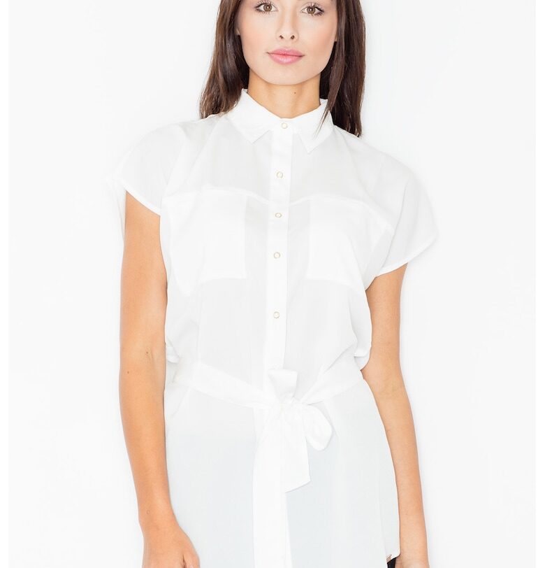 Дамска риза -  Полиестер/Еластан/Вискоза - Къс ръкав - Бяла Figl