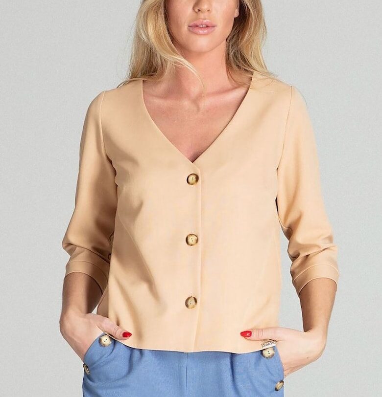 Дамска риза  бежова - 3/4 ръкав - изрезка елха - полиестер Figl