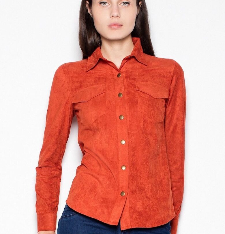 Дамска риза -  дълга - велур - червена - полиестер - Venaton