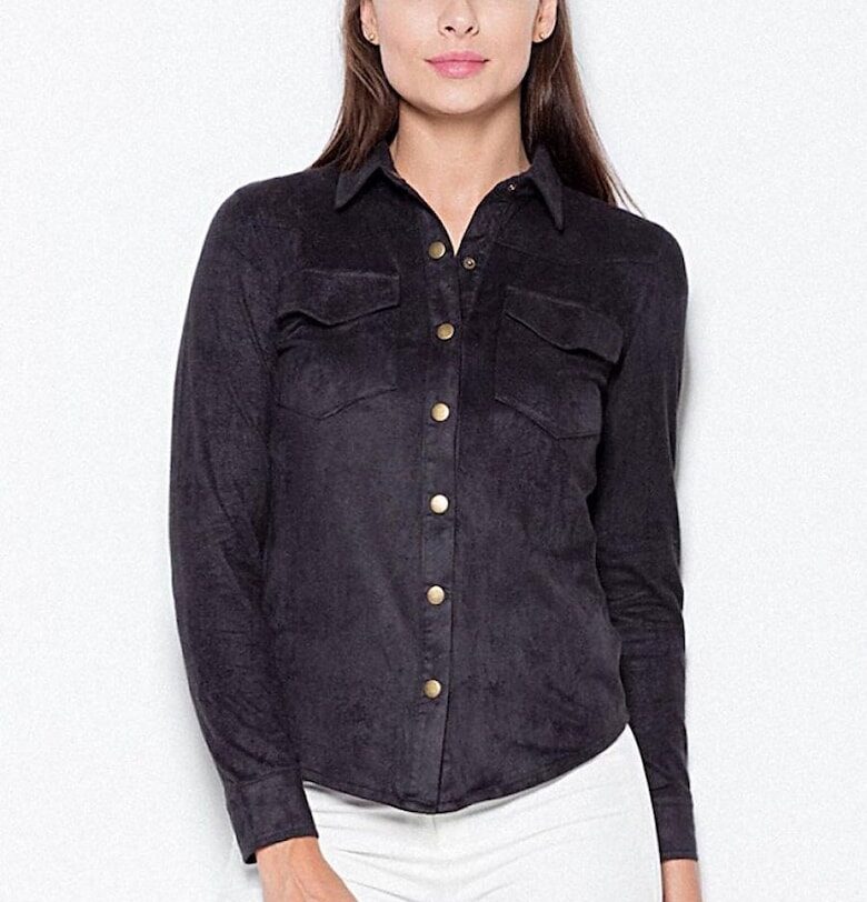 Дамска риза  дълга - черна - от велур - с метални копчета - 95% полиестер - 5% еластан Venaton